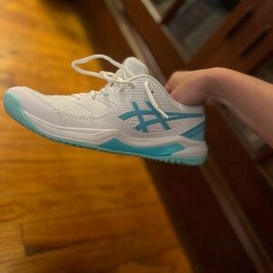 White and Teal Athletic Pickleball Shoes